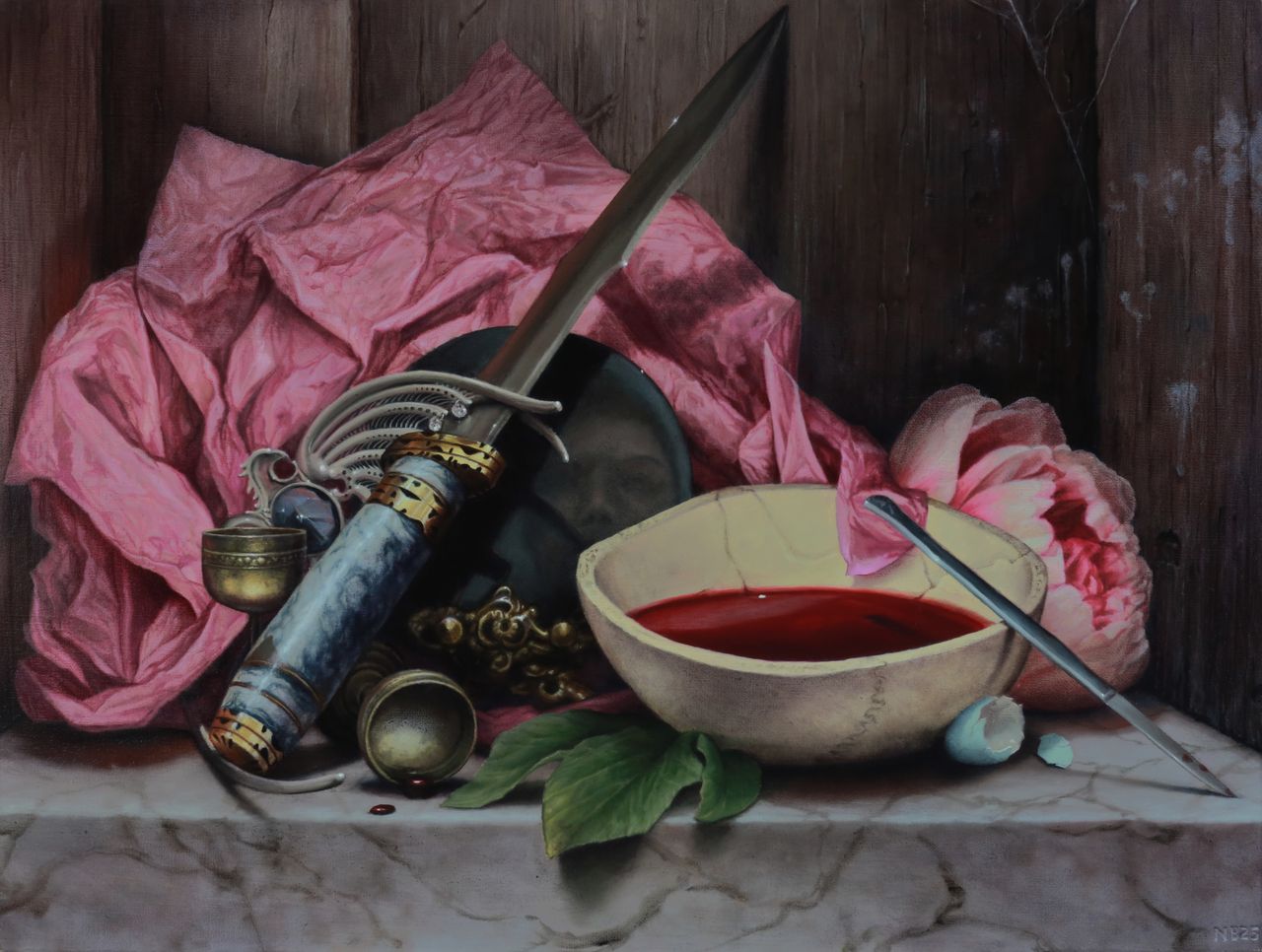 dark gothic baroque vanitas still life oil painting by Nick Baxter